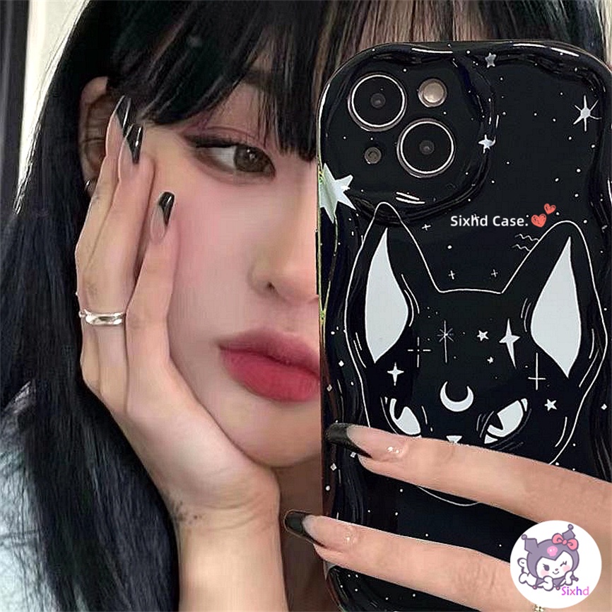 Realme C55 C25Y C35 C33 C30 C25 C12 C11 C21Y C25s C15 C20 C3 9i 6i 5i 5 Narzo N55 50A 50i Prime Ins Cartoon Black Cat 3D Curved Edge Wave Glossy Shockproof Phone Case Soft Cover