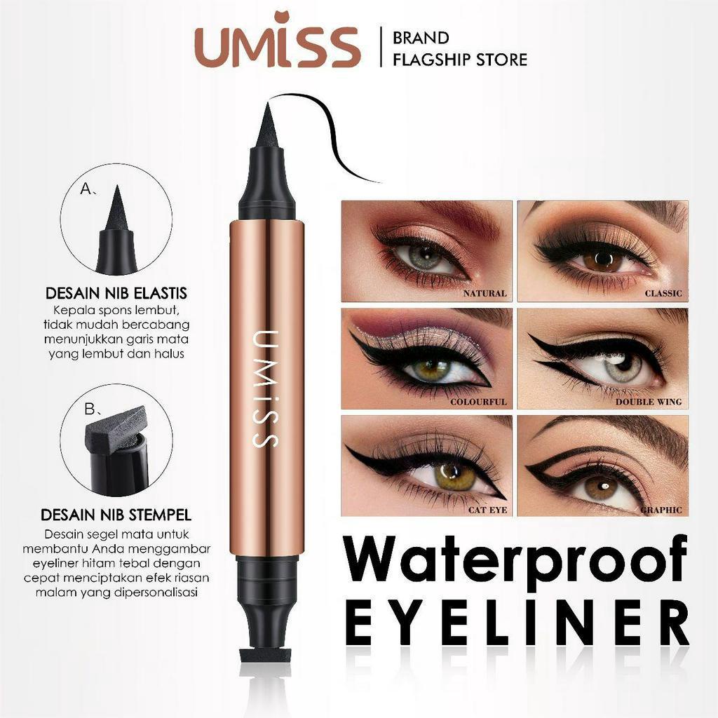 UMISS Stamp Eyeliner Black Double Head Waterproof Eyeliner Pencil Eye Makeup Original