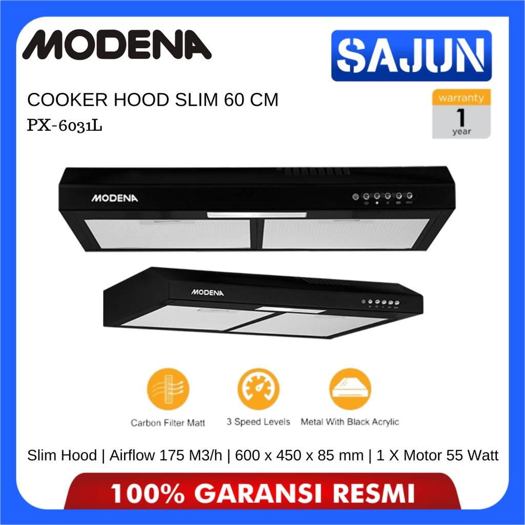 MODENA Slim Hood 60 cm PX6031L Penghisap Asap PX-6031-L