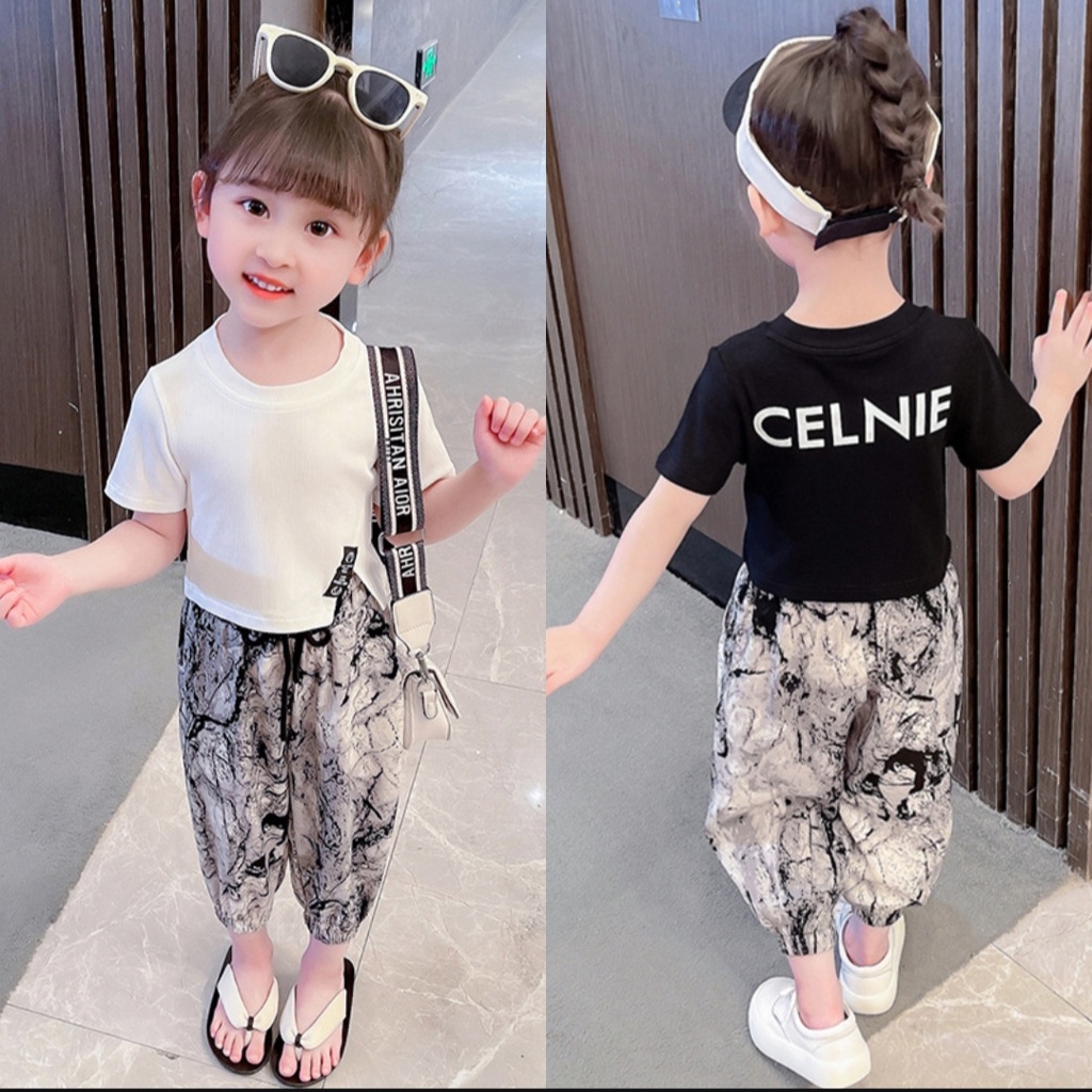 SETELAN ANAK PEREMPUAN CROP TOP CELANA JOGGER KATUN IMPORT