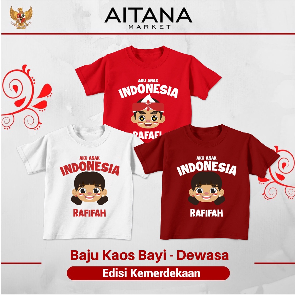 Baju Kaos Kemerdekaan Size Bayi Sampai Dewasa Seri Custom Nama Rafifah Bahan Katun Combed 30s