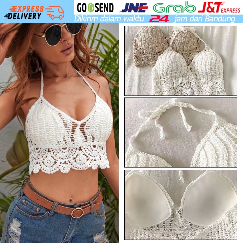 Bh Rajut Pantai / Bra Rajut / Atasan Wanita Baju Pantai /  Sexy Lace Crochet Tank Top