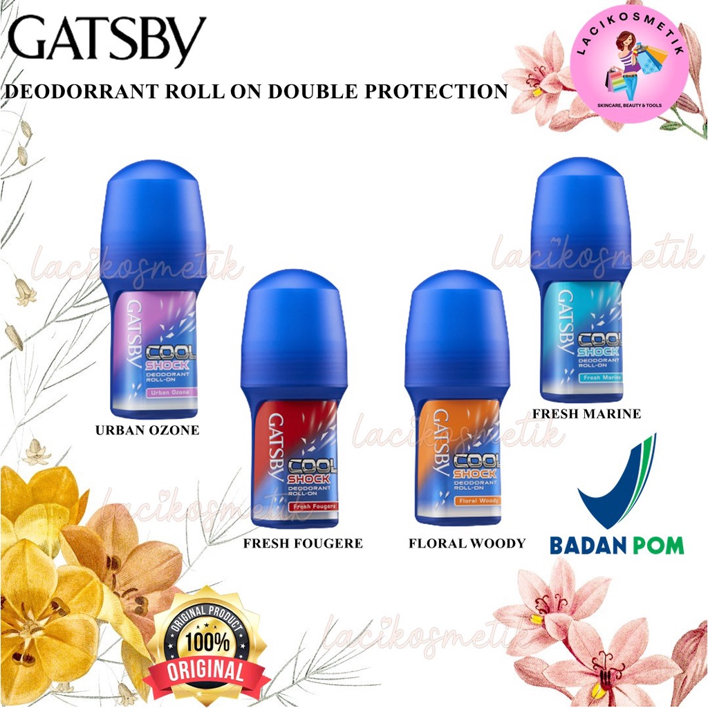 ✨LACIKOSME✨GATSBY DEODORANT ROLL ON - DOUBLE PROTECTION DEODORAN COOL SHOCK BPOM