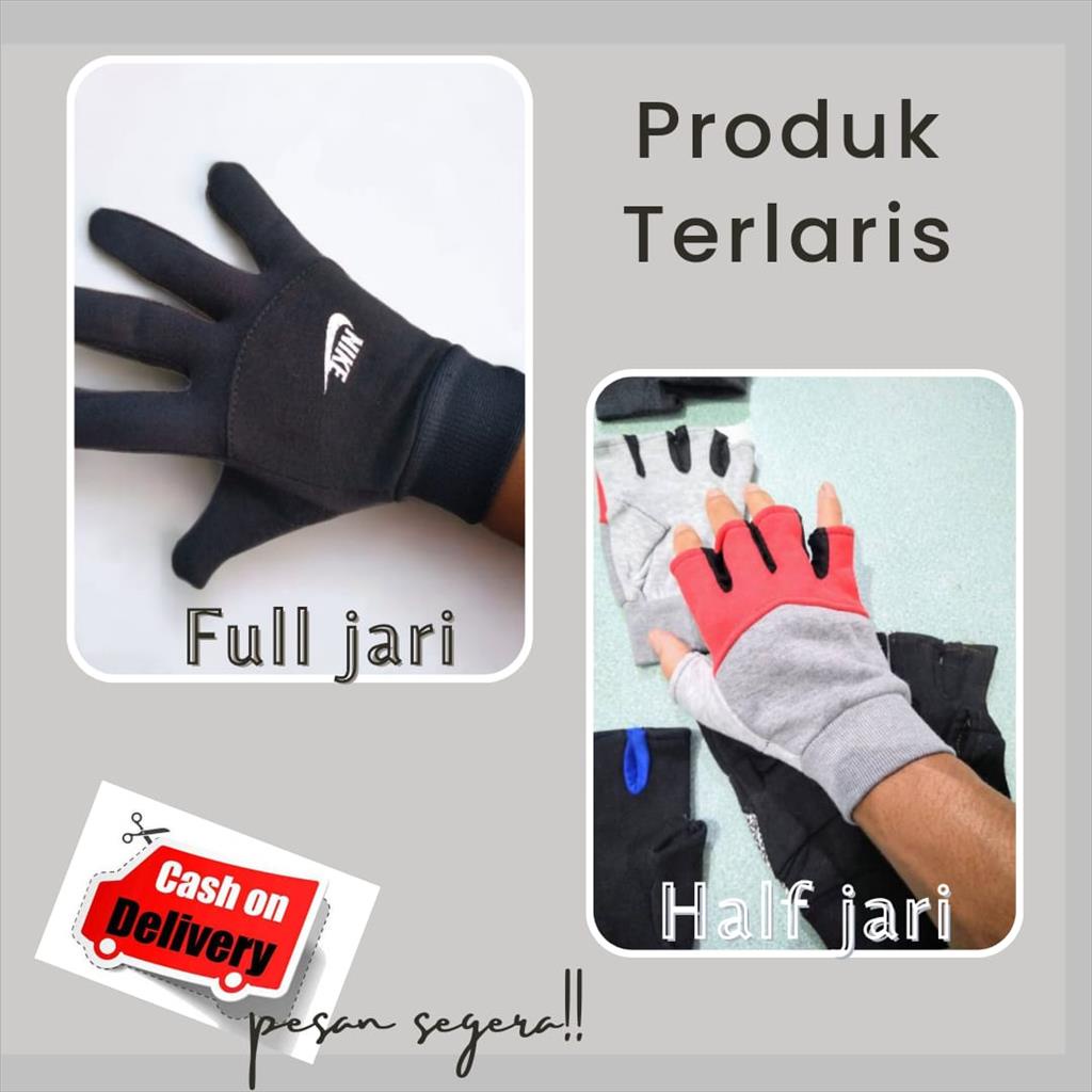 MJS 1.042 - Sarung Tangan Motor Strecth Full Jari dan Half Jari Bahan Kaos Tebal Sarung Tangan Cewek Cowok Unisex