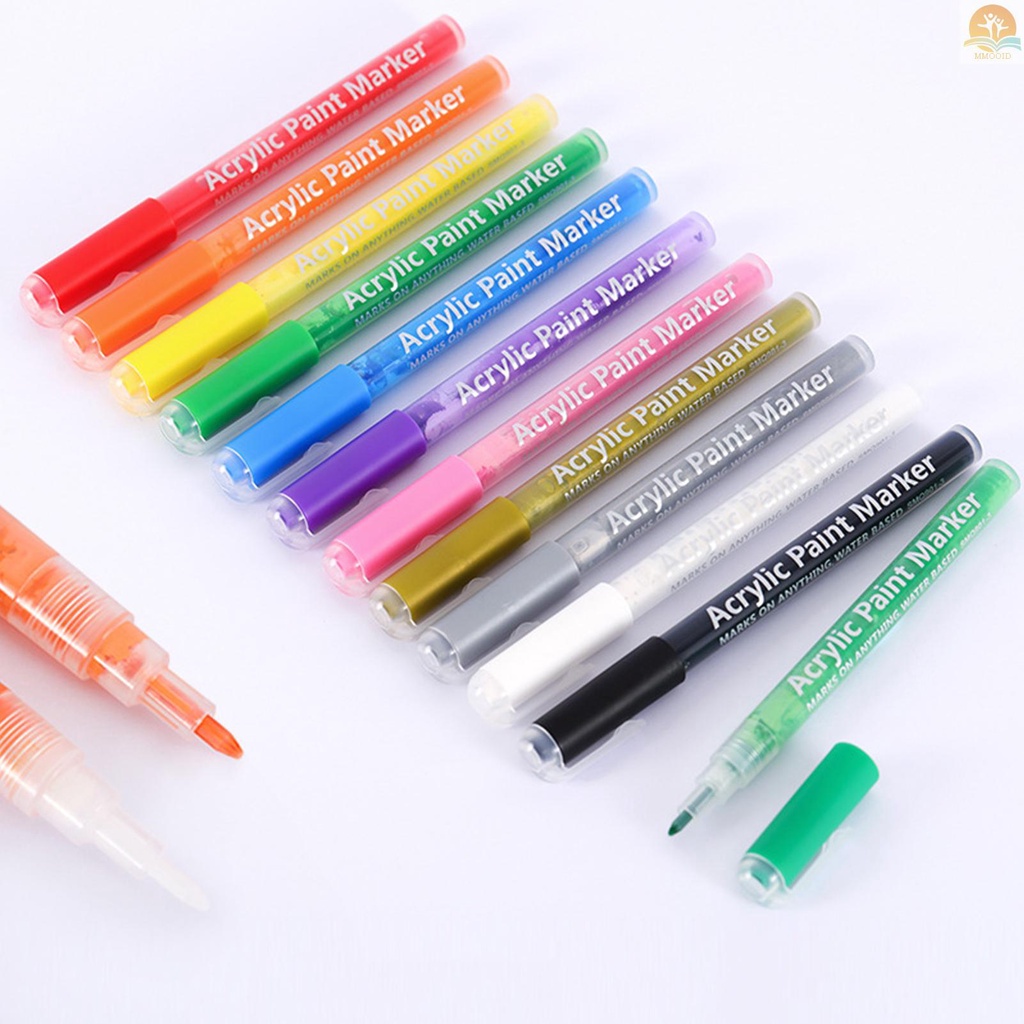 In Stock Pulpen Spidol Cat Akrilik 28warna Vibrant Set Pelukis Akrilik 0.7mm Pen Tip Warna Terang Cepat Kering Tidak Beracun Water Based Paint Pens Untuk Batuan Metal Glass Wood Ceram