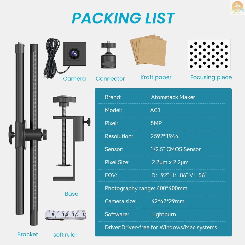 In Stock Atomstack Maker AC1 Camera 400*400mm Area Fotografi Posisi Yang Tepat Mendukung Operasi Multitask Rekam Video Untuk Mesin Grafir Laser Atomstack Kompatibel Dengan Or