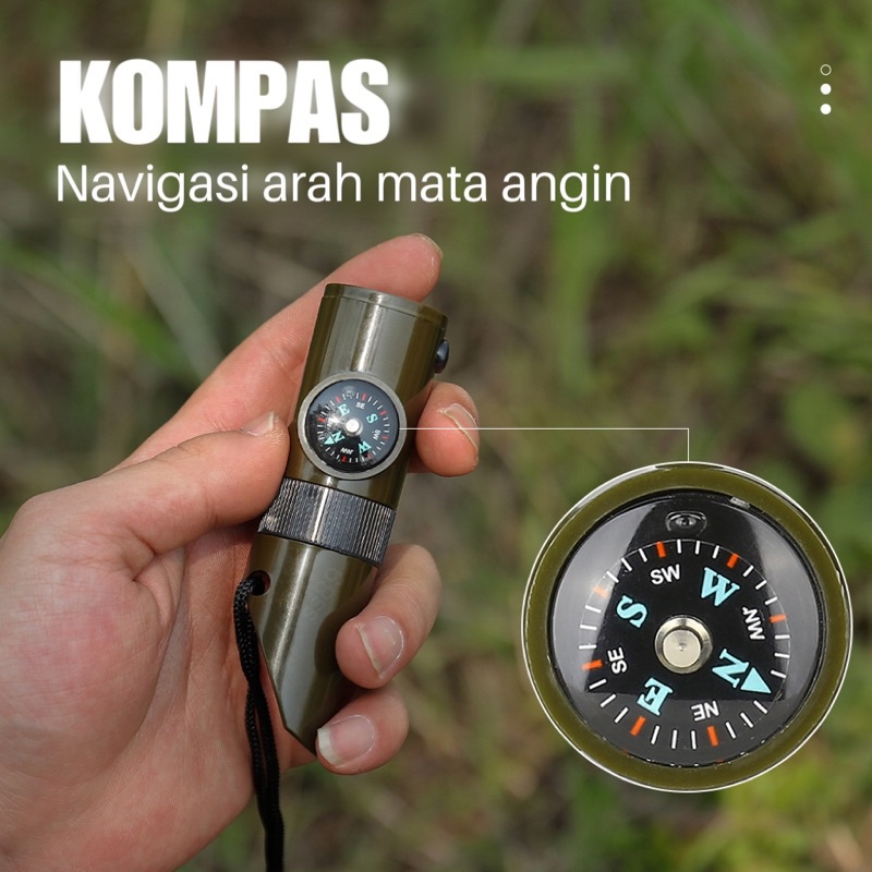 MultiTone 7-in-1 Peluit SOS Multifungsi dengan Compass dan Senter LED