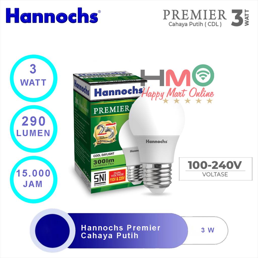 Lampu LED Hannochs Premier 3 Watt Cahaya Putih 3W 6500 K Cool Day Light