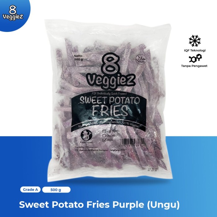 

8 Veggiez IQF Sweet Potato Purple Fries 500 gr / Ubi Ungu Beku