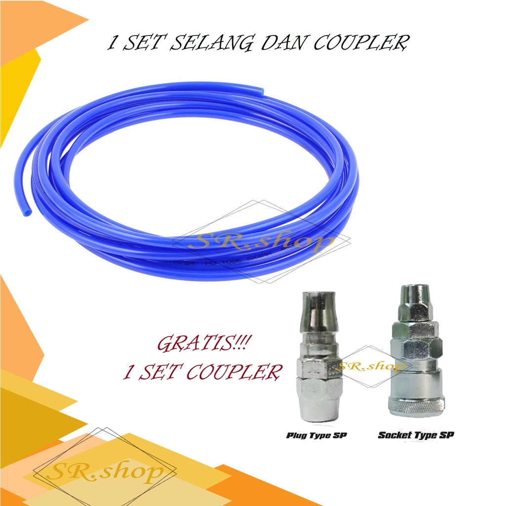 Selang angin 10 meter, selang kompresor, selang PU 1set dengan sambungan coupler ( gratis coupler SP