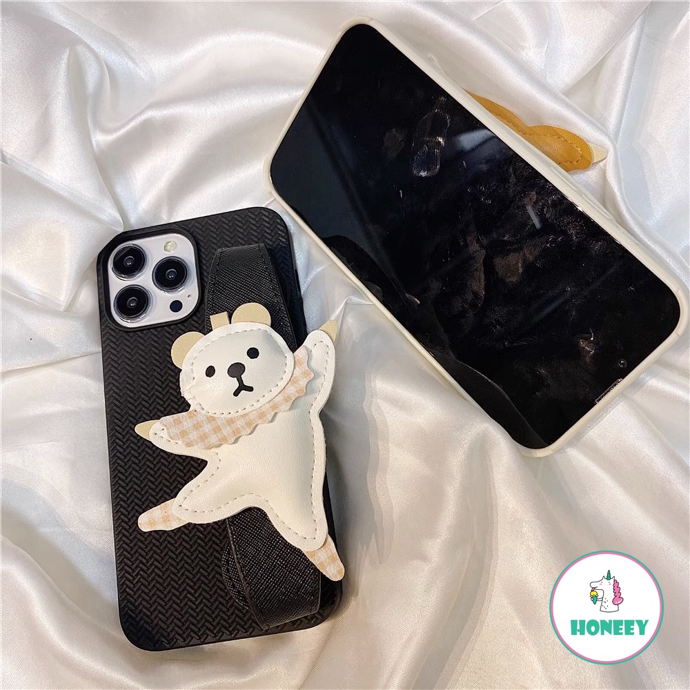 Lucu Kartun Dance Bear Wrist Strap Phone Case Kompatibel Untuk iPhone 14 Pro 13 12Pro Max Case iPhone 11 Pro Max 14plus Lembut TPU Cover