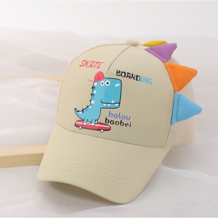 Topi Baseball Anak Laki-laki / Perempuan Gambar Dinosaurus Import HT15 - Beige ORIGINAL
