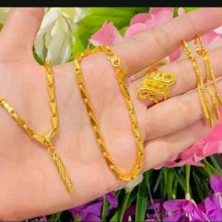 1 set perhiasan titanium lapis emas 24 k motif vadi gold