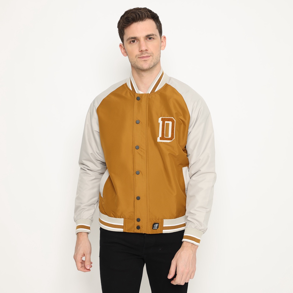 d&f jaket pria unisex parasut bomber varsity - tobaco