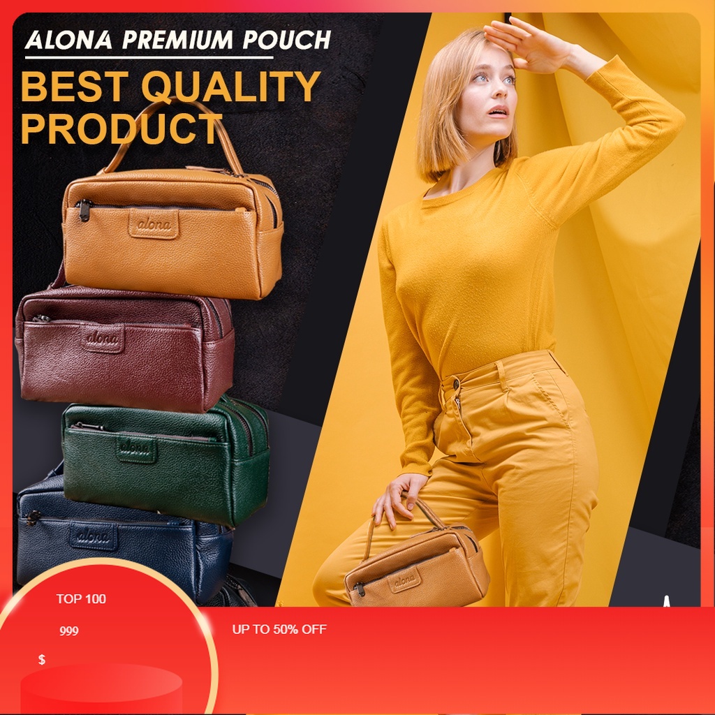 Alona Leather Pouch/Clutch Premium Bag Kulit Sapi Asli Original Branded