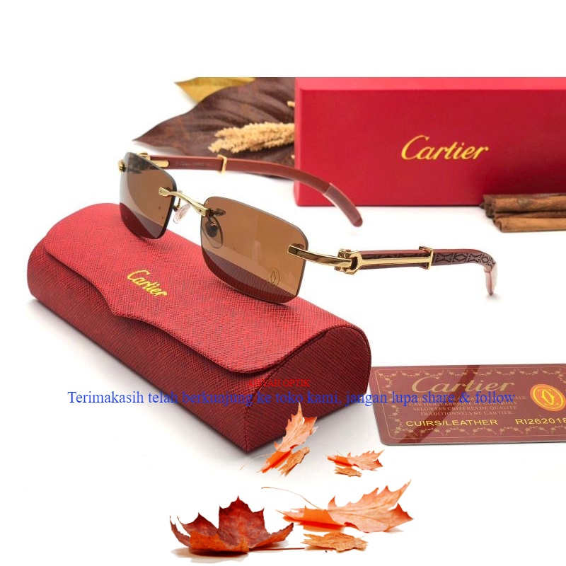 Kamata Cartier Sunglasses bor kayu 865  super antisilau frame rimless  unisex pria wanita
