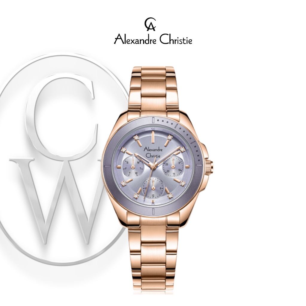 Jam Tangan Wanita Alexandre Christie AC 2A68 BFBRGPU Rantai Sporty Multifungsi Casual Semi Formal bu