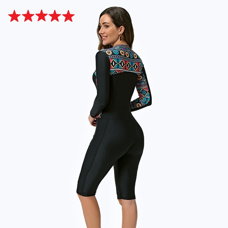 Baju Renang Pakaian Pantai Celana Cropped Surfing Rashguard Lengan Muslim Panjang Wanita Surfing Dengan Pad Yang Dapat Dilepas Plus Ukuran Diving Setelan Berenang