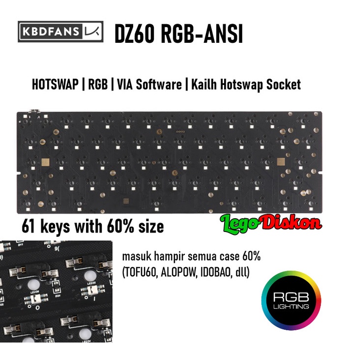DZ60 RGB ANSI V2 HOT SWAP MECHANICAL KEYBOARD PCB - CUSTOM KEYBOARD