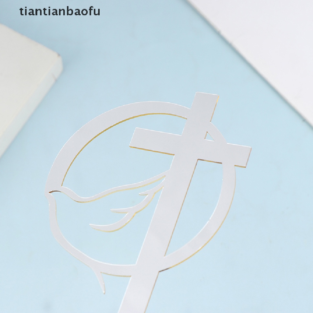 [tiantianbaofu] Topper Kue Religi Dove &amp; Cross God Bless Christening Spirit Topper Boutique