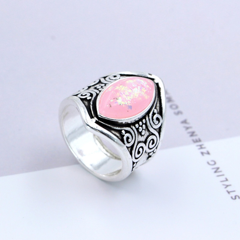 Goldkingdom Fashion Perhiasan Aksesoris Ready Stock Fashion Retro Moonstone Marcasite Cincin Punk Angin Berlebihan Perhiasan Tangan Di Eropa Dan Amerika.