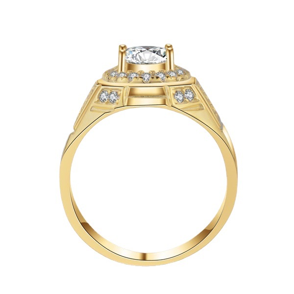 Goldkingdom Aksesoris Perhiasan Fashion Ready Stock Cincin Berlian AAA Pria Lapis Emas Cincin Tunangan