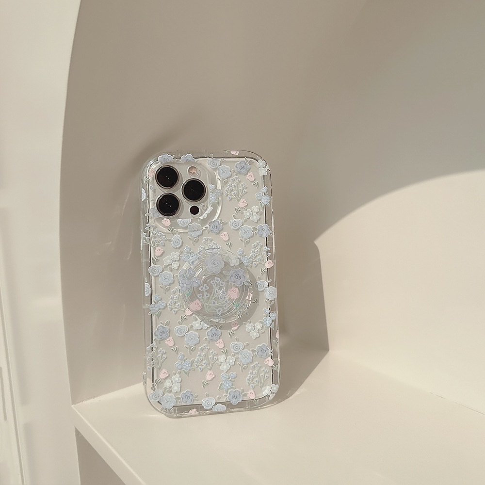 IPHONE Musim Panas Ungu Floral Transparan Pelindung Lensa Kamera TPU Phone Case Cover Dengan Tempat Bunga Untuk Iphone11 12 13 14 PLUS PRO MAX