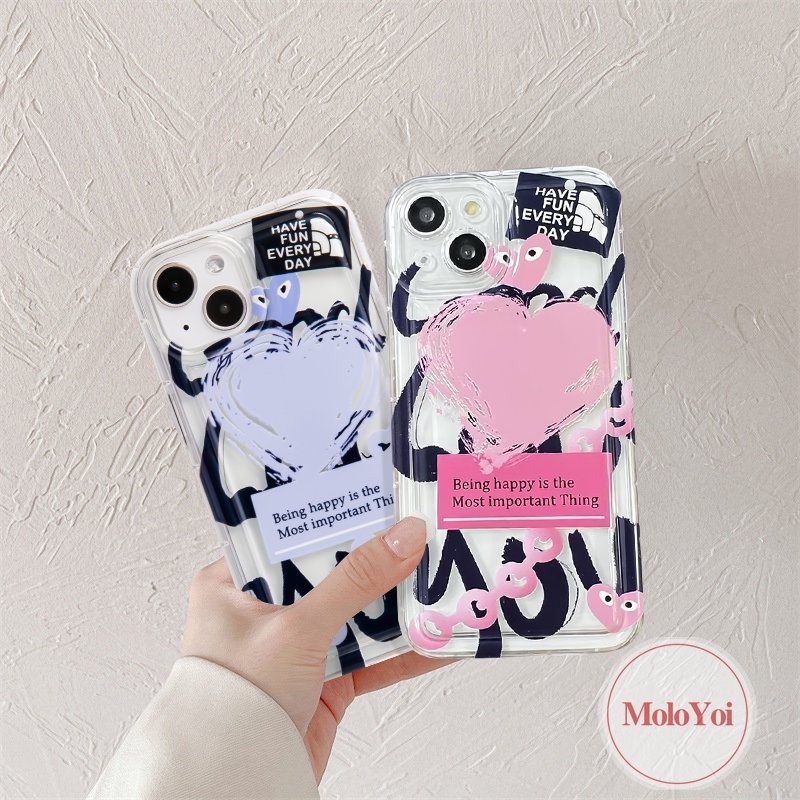 IPHONE Casing Ponsel Cinta Hati Graffiti Kartun Kompatibel Untuk Iphone11 13 14 12 Pro MAX XR 7Plus X XS MAX 6 7 8 6S Plus SE 2020 Airbag Shockproof Soft TPU Cover