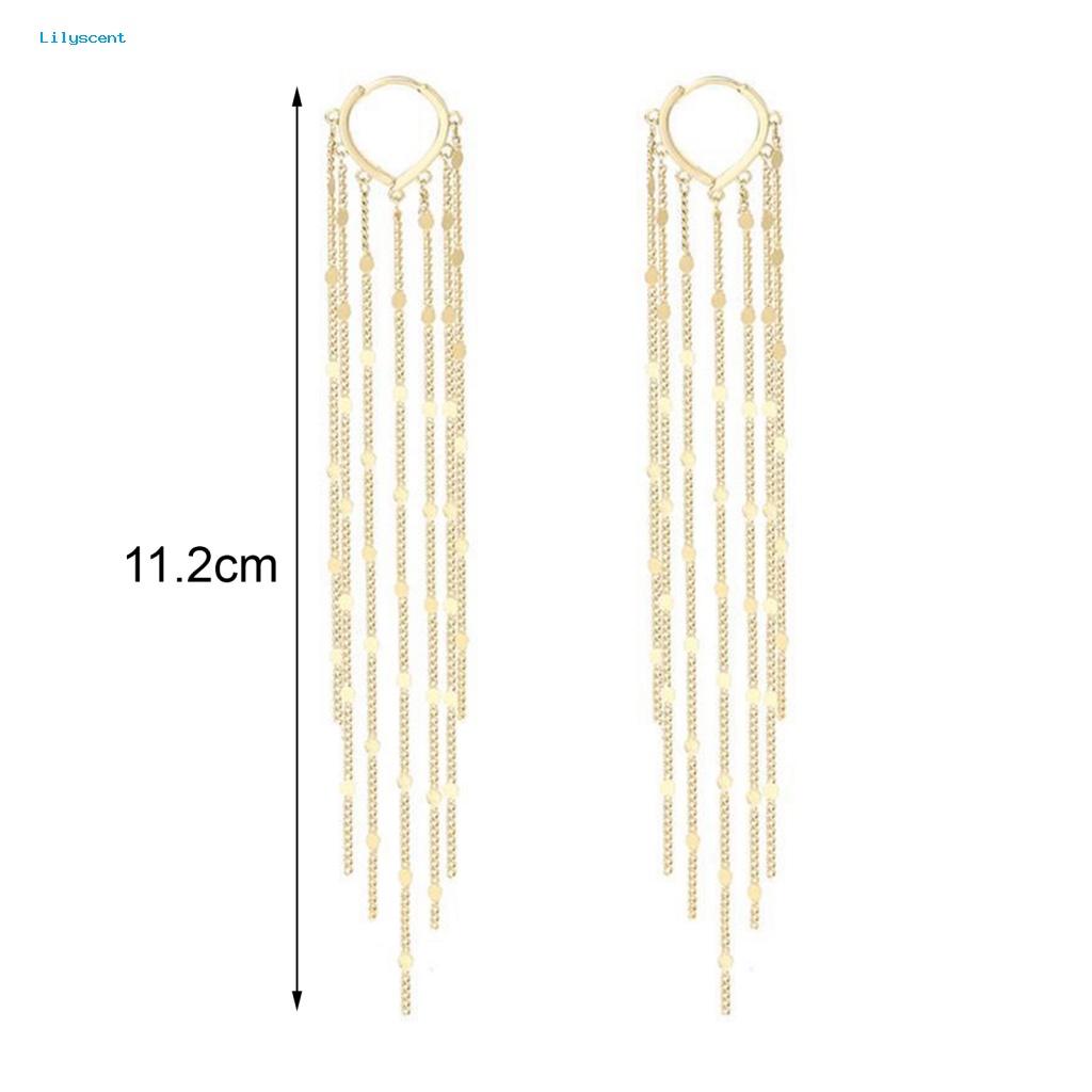 Lilyscent 1pasang Hadiah Drop Earrings Pernyataan Fashion Lady Rantai Rumbai Menjuntai Anting Perhiasan Aksesoris Geometris