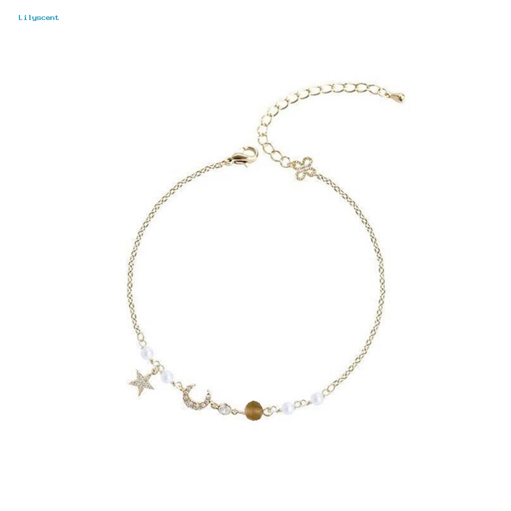 Lilyscent Gelang Rantai Alloy Untuk Pacaran Bintang Bulan Beads Chain Bracelet Shiny