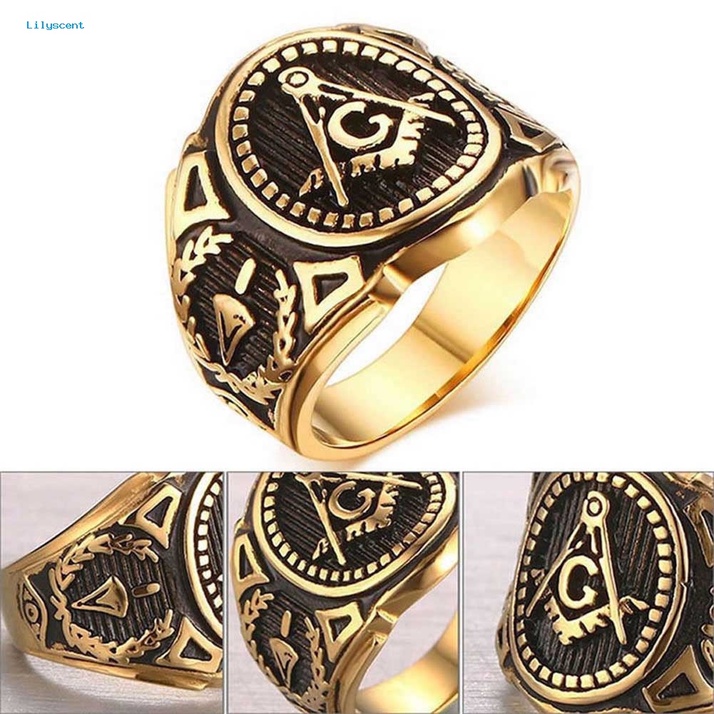 Lilyscent Vintage Alloy Punk Freemason Sign Masonic Cincin Pria Kepribadian Perhiasan Hadiah