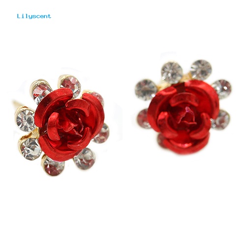 Lilyscent Wanita/'s Fashion Rose Flower Ear Studs Berlian Imitasi Bertatahkan Anting Perhiasan Hadiah