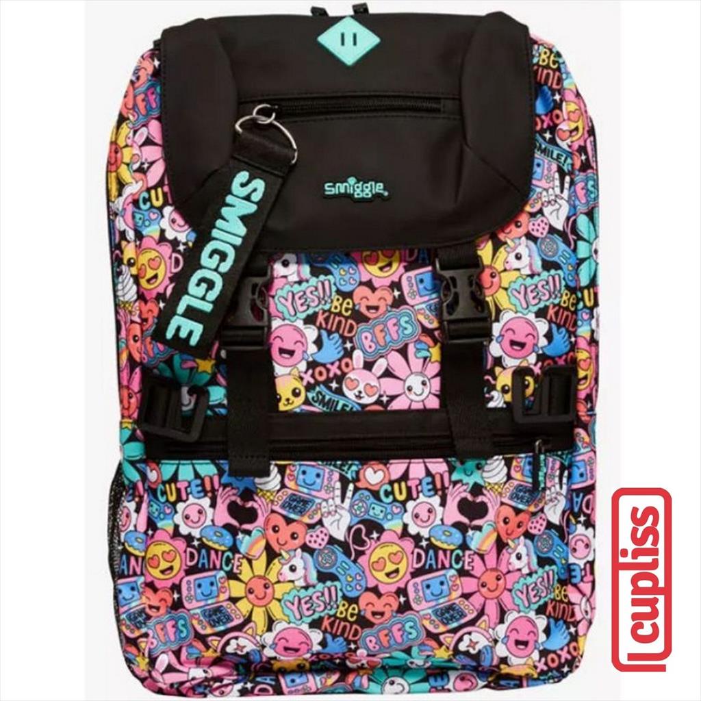 SMIGGLE Backpack 445103 Foldover Bright Black Mix Bag Tas Anak