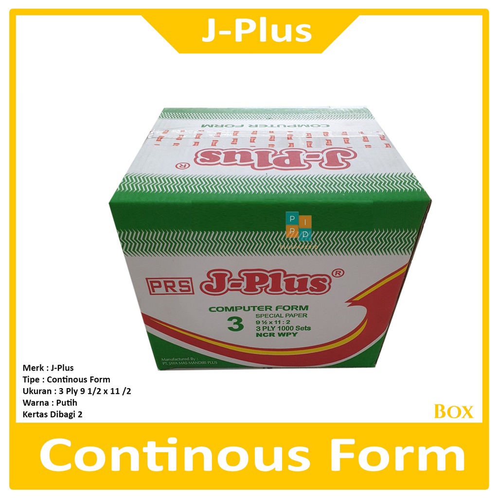 

J-Plus Continous Form 3 Ply 9 1/2 x 11 K3/2 Ncr Kertas Komputer