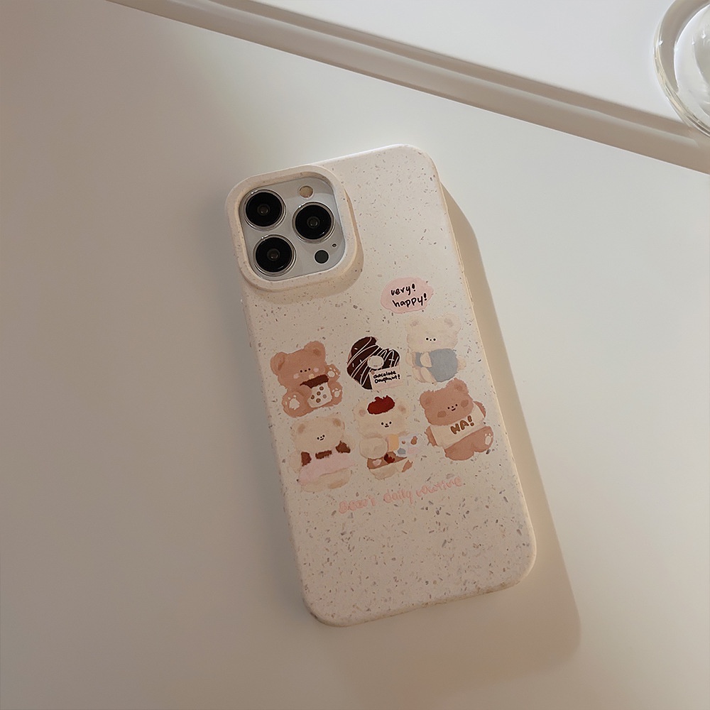 Ins Pelukis Milk Tea Bear Kartun Silikon Case Untuk Iphone SE 2020 7 /8 Plus 14x XR XM 11 12 MINI 13 PRO MAX Casing Cover Pelindung AT0105