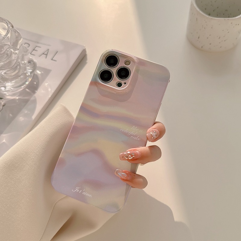 IPHONE Ultrathin PC Hard Full Pelindung Case Iphone7 8 Plus7+8+XR XS Max11 12 13 14 Pro Max 14Plus SE 2020 Hadiah Wanita Gradiasi Ungu Halo Non Slip