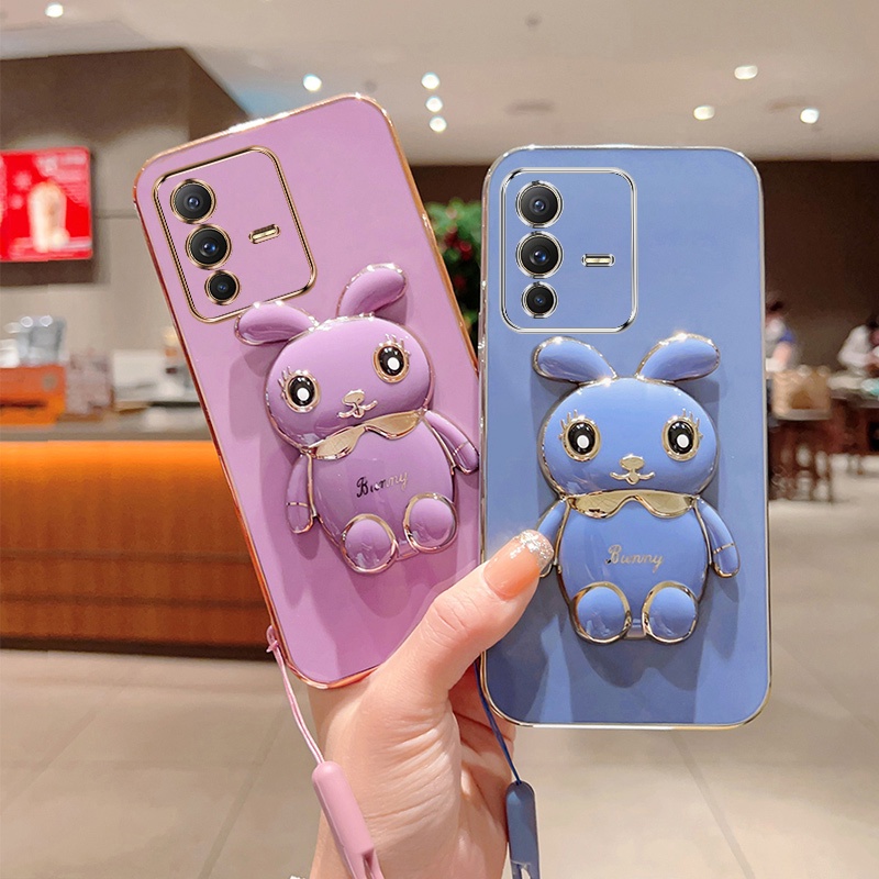 Andyh Case Ponsel Untuk Vivo S12 Pro 5G V23 Pro 5G Kartun Lucu Kelinci Kecil Tepi Lurus Lembut Shell Mengirim lanyard Silikon