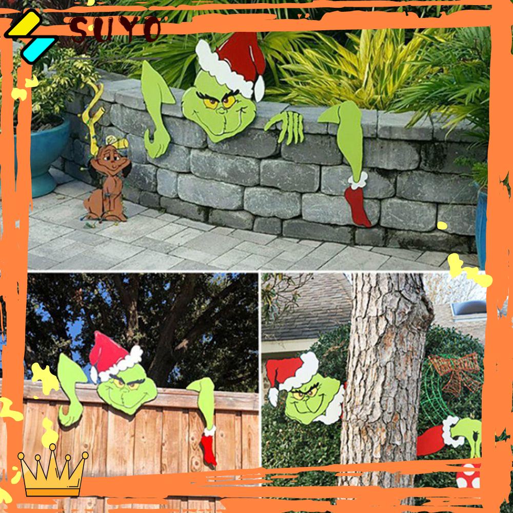 Suyo Grinchs Ornament Outdoor Garden Ornament Peeker Patung Stiker Dinding