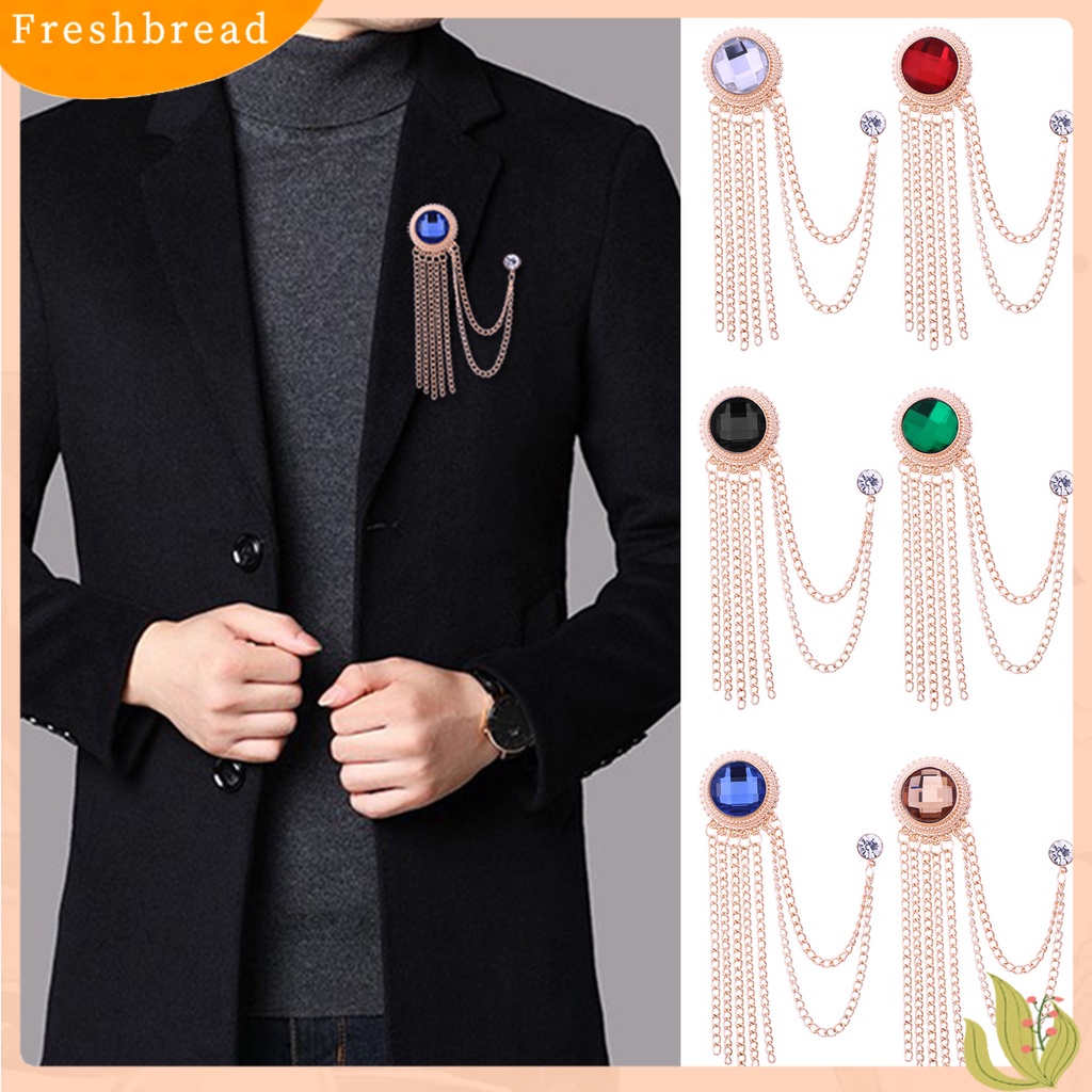 &lt; Freshbread &gt; Lencana Pin Rantai Berkilau Electroplating Hias Vintage Dress Up Colorfast Pria Jas Rumbai Kerah Pin Perhiasan Aksesori