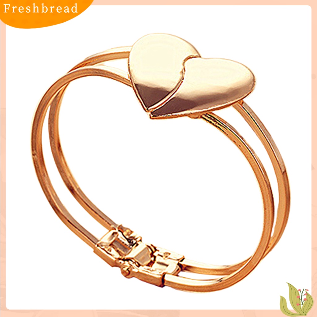 &lt; Freshbread &gt; Fashion Wanita Berlapis Emas Manset Bangle Pasangan Cinta Hati Pesona Gelang Perhiasan