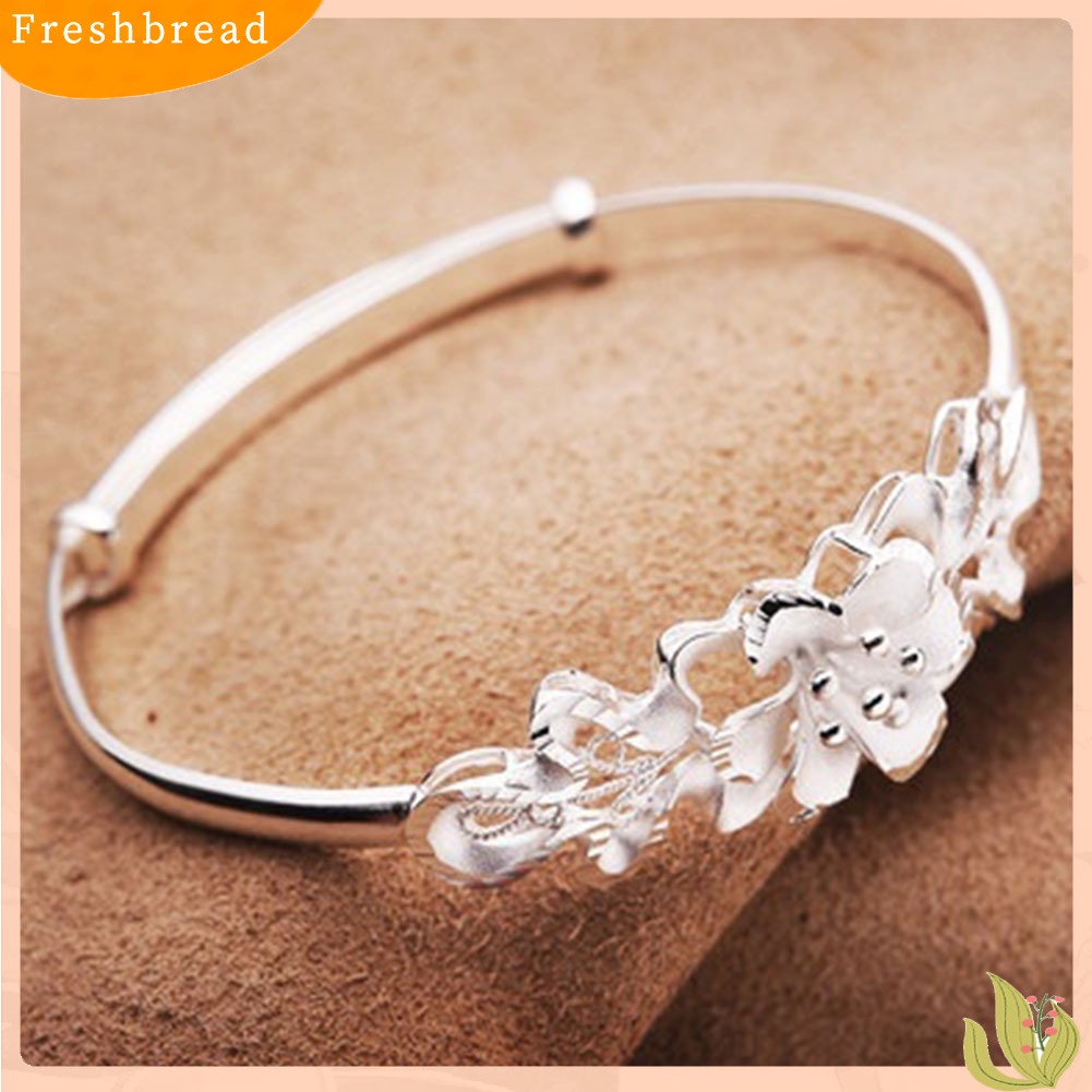 &lt; Freshbread &gt; Fashion Bunga Adjustable Cuff Bangle Woman Perak Disepuh Gelang Tangan Perhiasan