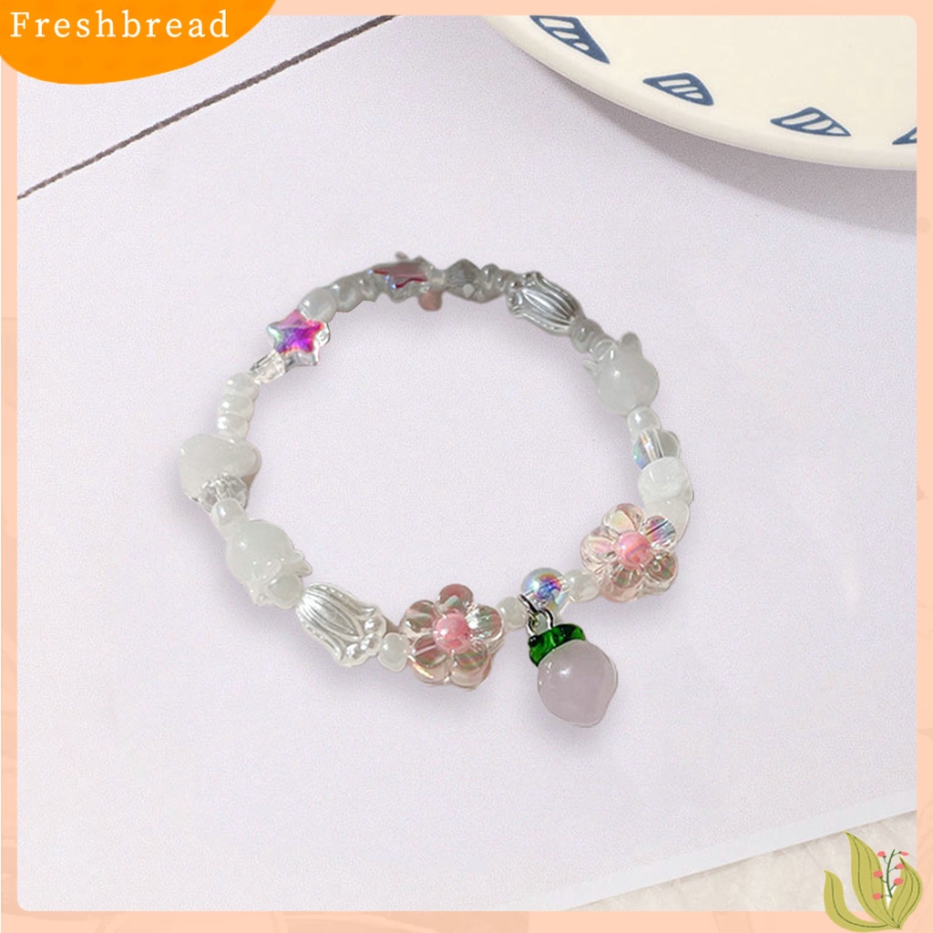 &lt; Freshbread &gt; Gelang Manik-Manik Bentuk Indah Tahan Luntur Berwarna Glasir Wanita Musim Panas Bunga Gelang Dengan Peach Charms Hadiah Ulang Tahun