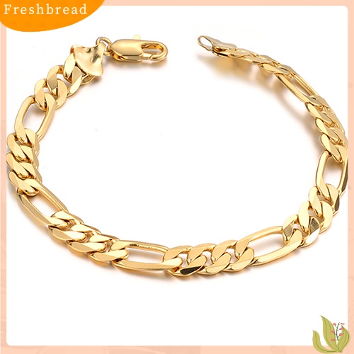 &lt; Freshbread &gt; Mewah Pria Emas 18K Berlapis 7mm Lebar Datar Rantai Gelang Perhiasan Hadiah