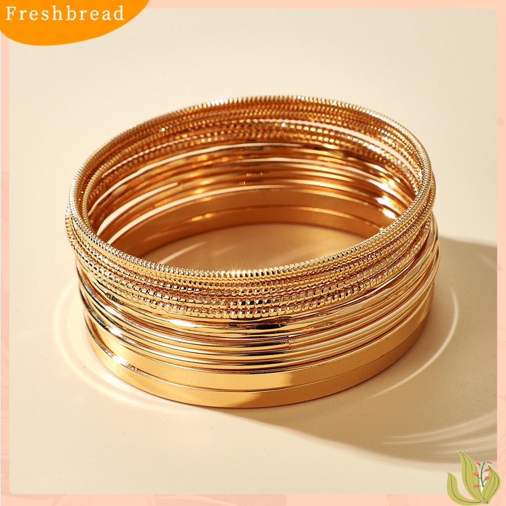 &lt; Freshbread &gt; 14Pcs/Set Wanita Gelang Punk Bohemian Berlebihan Halus Lebar Hias Warna Emas Ladies Cuff Bangles Pesona Perhiasan Pakaian Sehari-Hari