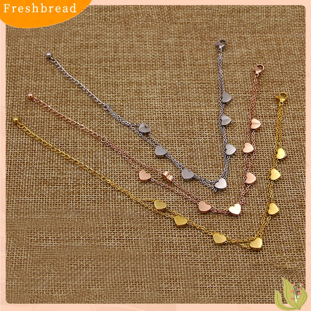 &lt; Freshbread &gt; Fashion Wanita Paduan Pesona Hati Dual Layer Rantai Gelang Pesta Perhiasan Hadiah