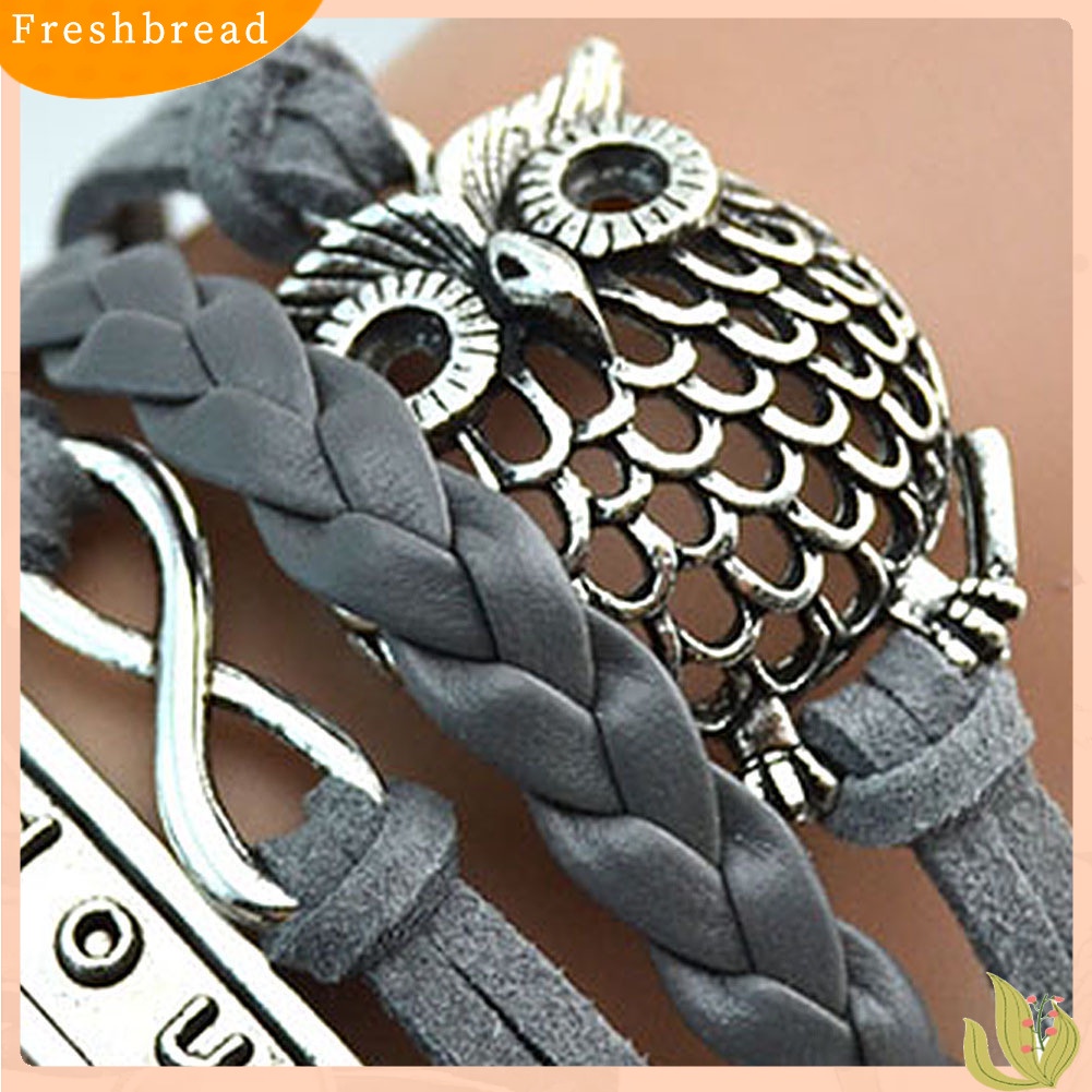 &lt; Freshbread &gt; Unisex Multilayer Infinity Owl Hope Charm Handmade Gelang Cuff Kulit Bangle