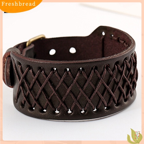 &lt; Freshbread &gt; Pria Wanita Gaya Punk Kepang Lebar Kulit Bangle Retro Gelang Cuff Bracelet