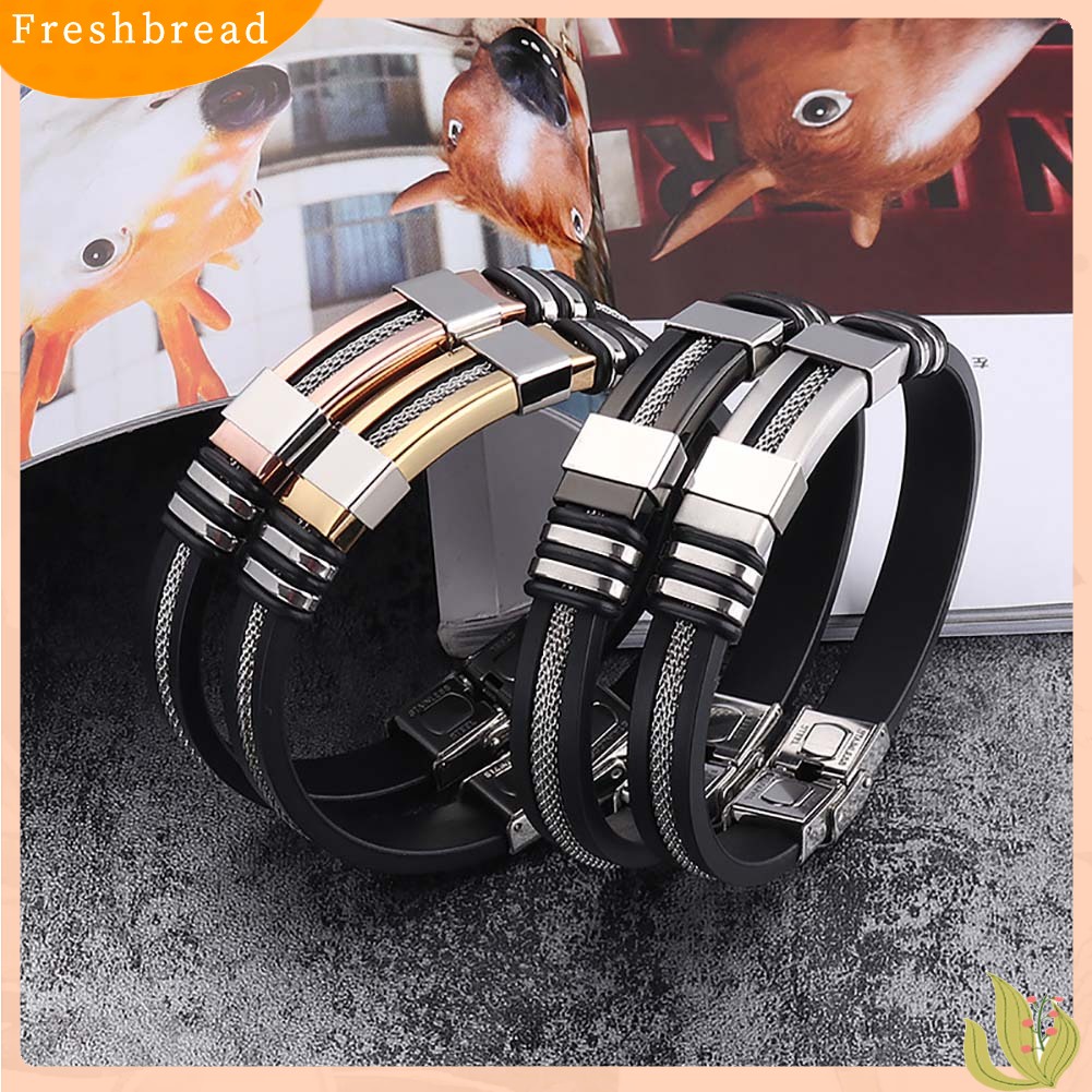 &lt; Freshbread &gt; Unik Pria Titanium Steel Rantai Tangan Buatan Tangan Gelang Bangle Club Perhiasan Hadiah