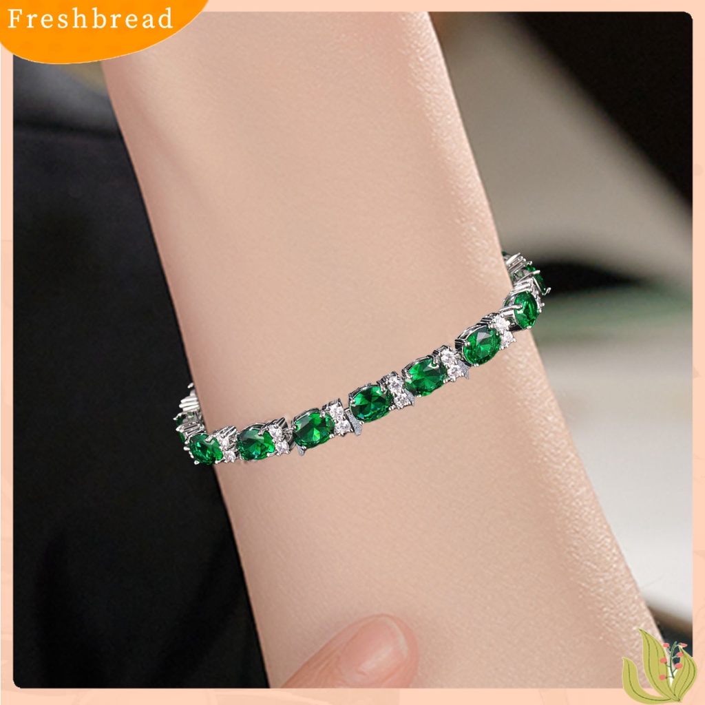 &lt; Freshbread &gt; Ladies Trendy Gelang Oval Cubic Zirconia Tidak Mudah Pecah Hiasan Pergelangan Tangan Gelang Batu Permata Imitasi Untuk Hadiah