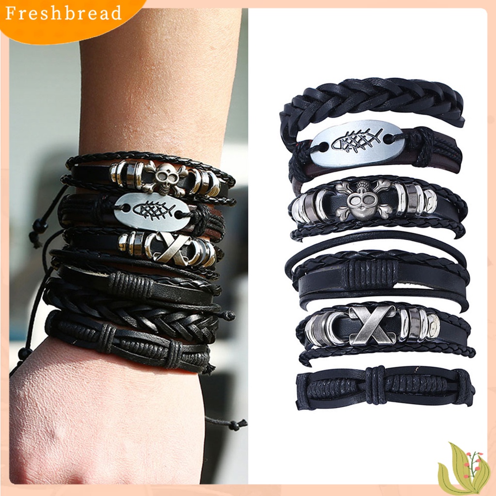 &lt; Freshbread &gt; 6Pcs/Set Gelang Multilayer Tali Vintage Kulit Imitasi Lembut DIY Punk Bangle Untuk Pacaran